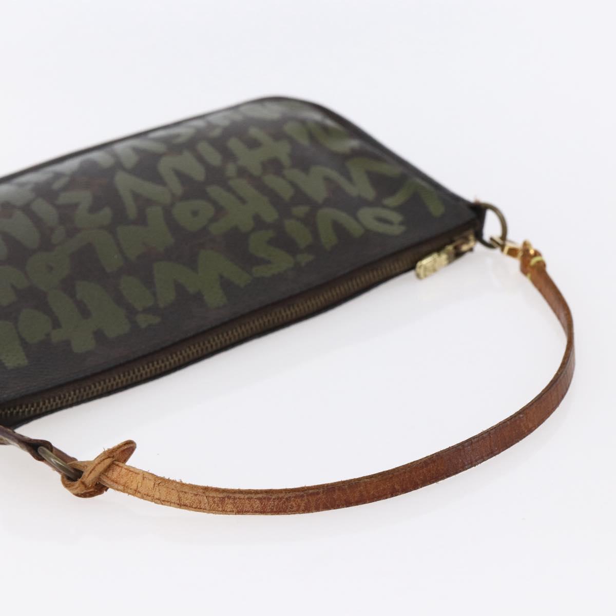 LOUIS VUITTON Graffiti Pochette Accessoires Pouch Khaki M92191 LV Auth 141215