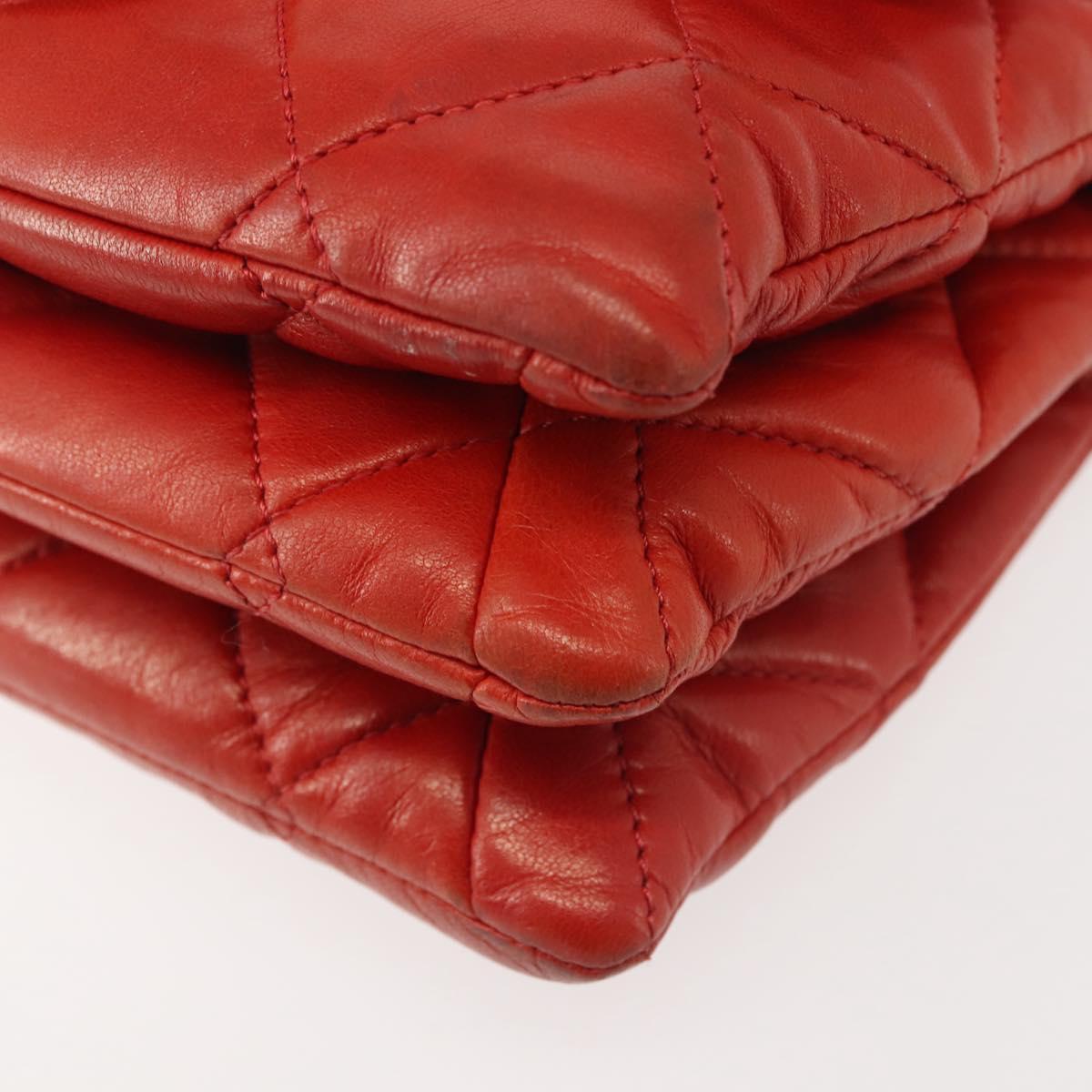 CHANEL Matelasse Chain Shoulder Bag Lamb Skin Red CC Auth 141220