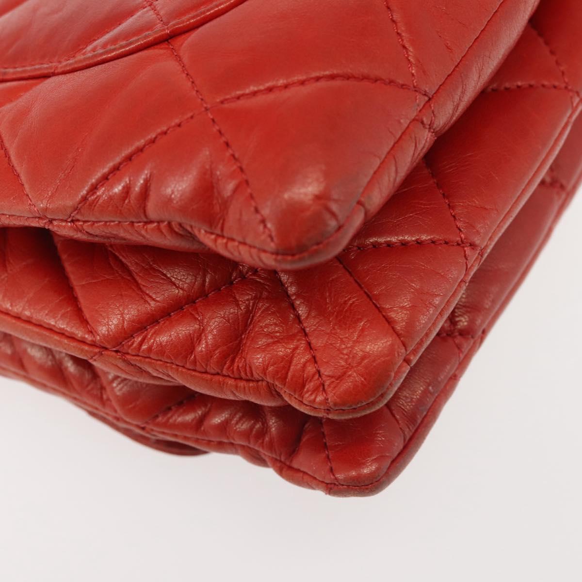 CHANEL Matelasse Chain Shoulder Bag Lamb Skin Red CC Auth 141220