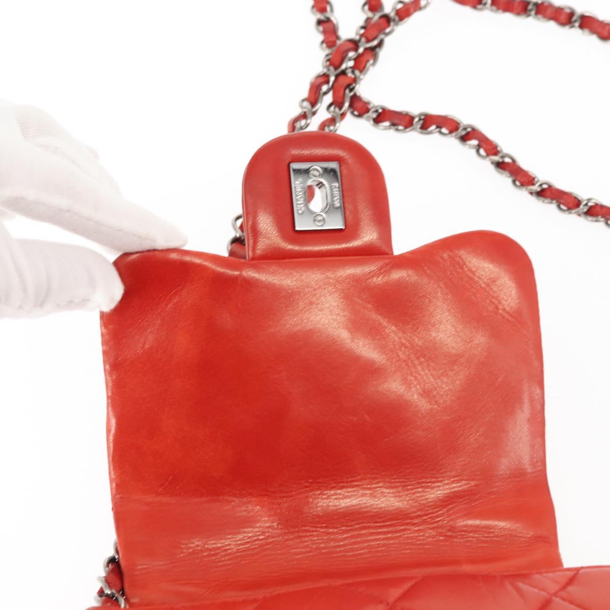 CHANEL Matelasse Chain Shoulder Bag Lamb Skin Red CC Auth 141220