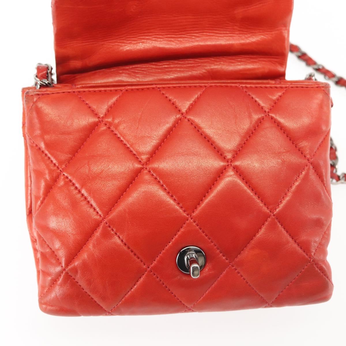 CHANEL Matelasse Chain Shoulder Bag Lamb Skin Red CC Auth 141220