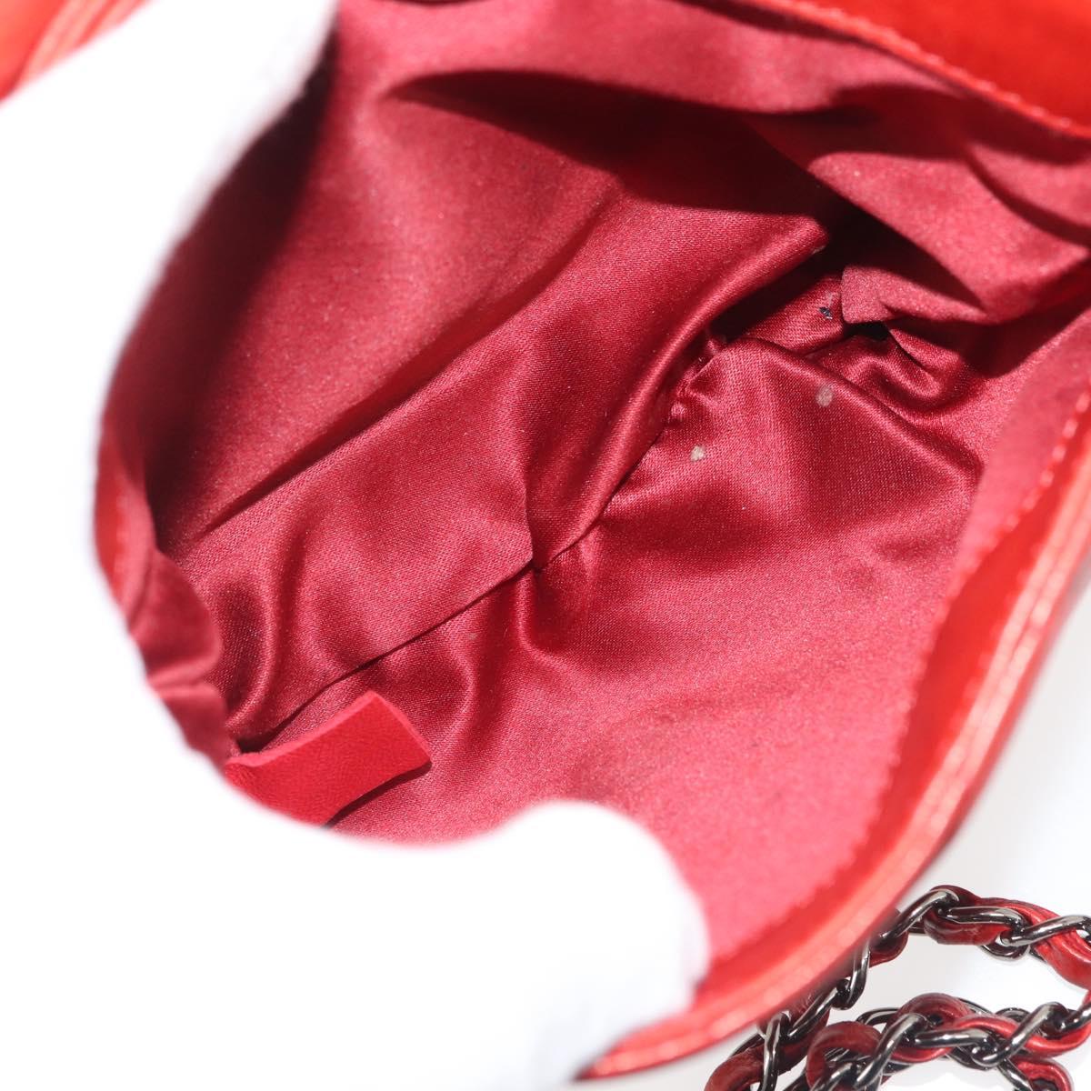 CHANEL Matelasse Chain Shoulder Bag Lamb Skin Red CC Auth 141220