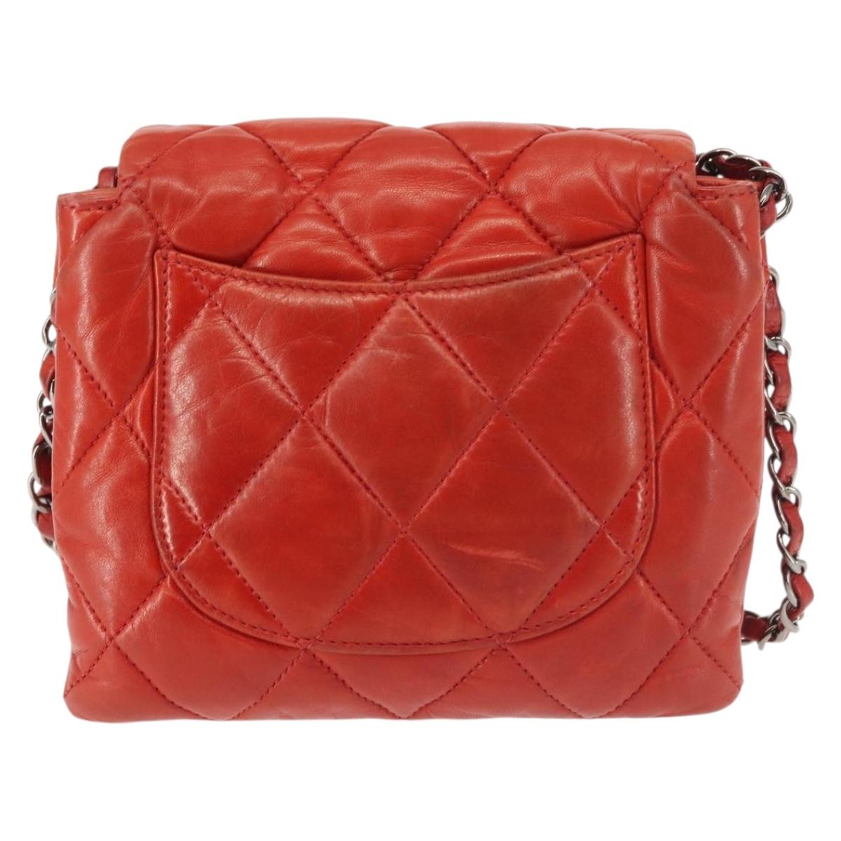 CHANEL Matelasse Chain Shoulder Bag Lamb Skin Red CC Auth 141220