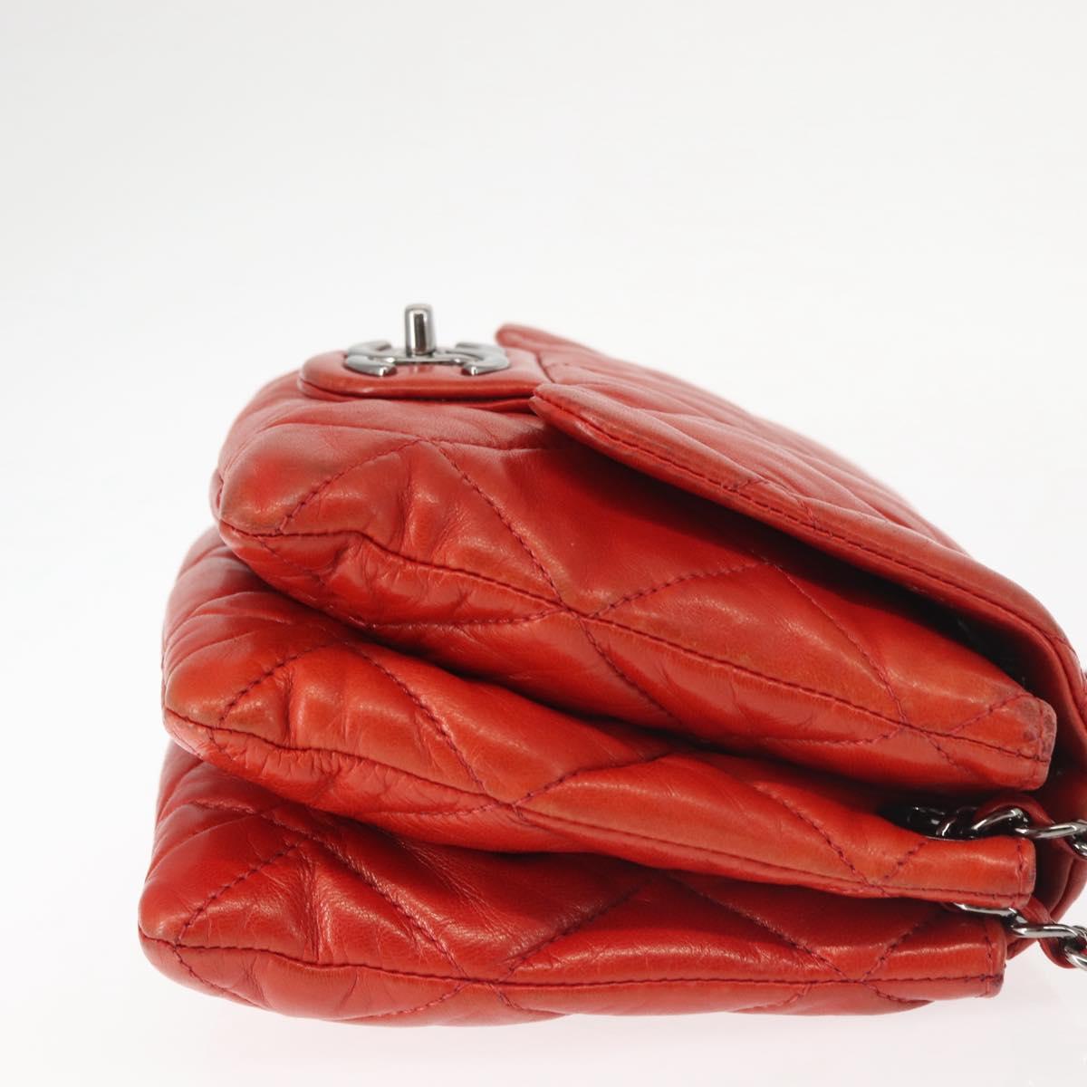 CHANEL Matelasse Chain Shoulder Bag Lamb Skin Red CC Auth 141220