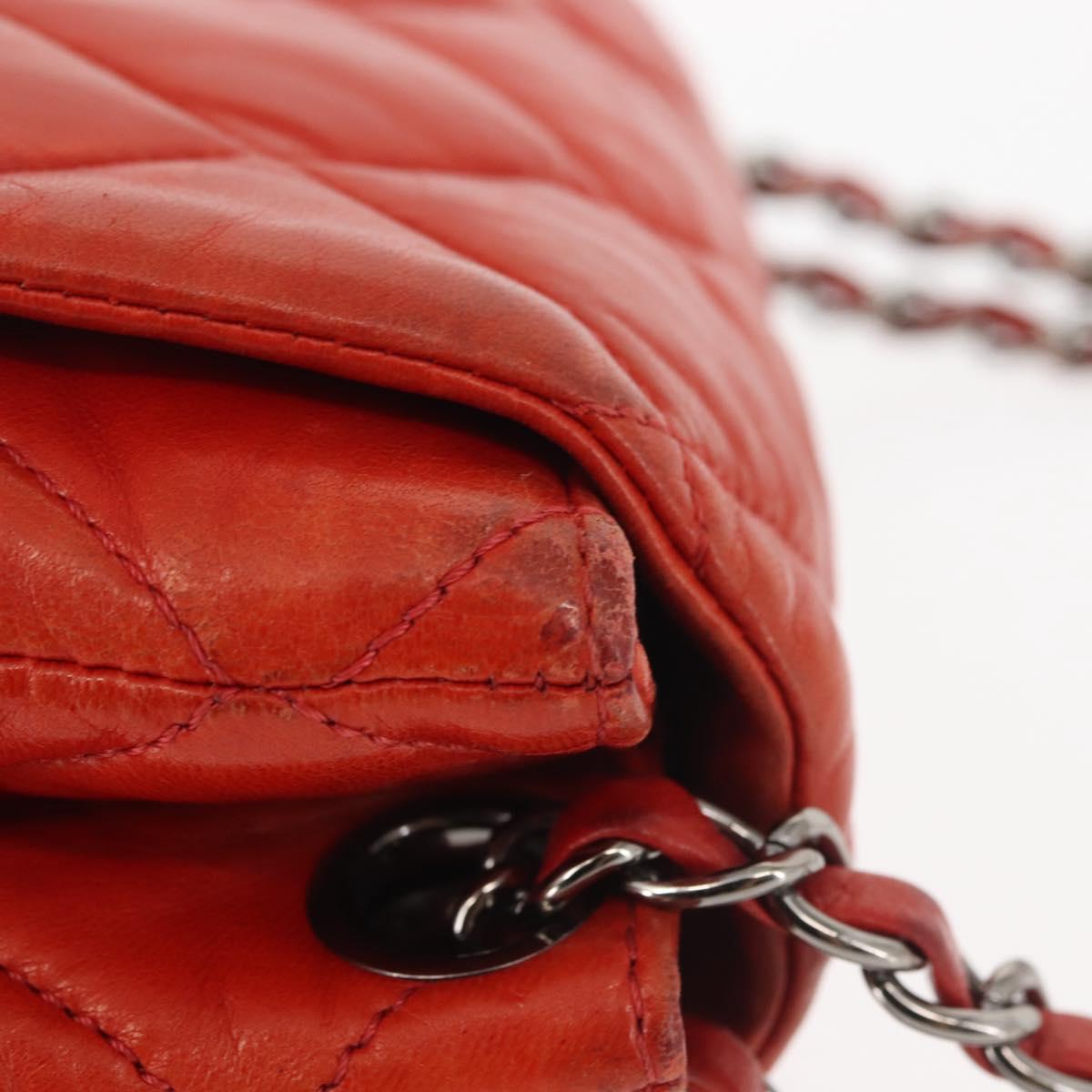 CHANEL Matelasse Chain Shoulder Bag Lamb Skin Red CC Auth 141220