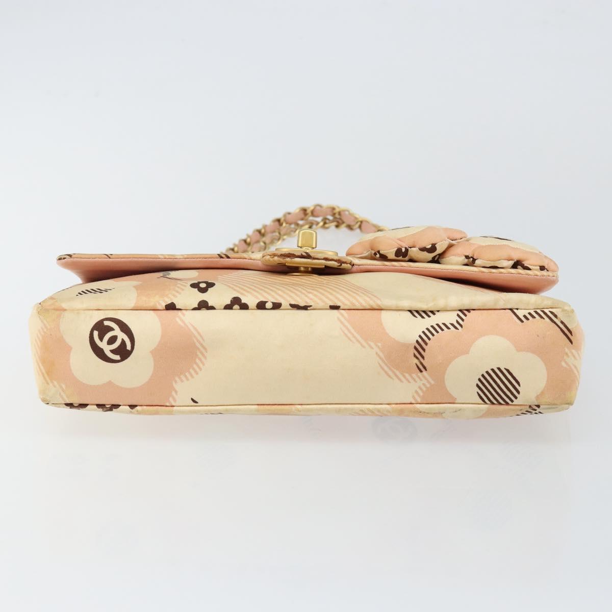 CHANEL Camelia Chain Shoulder Bag Satin Pink Gold CC Auth 141221