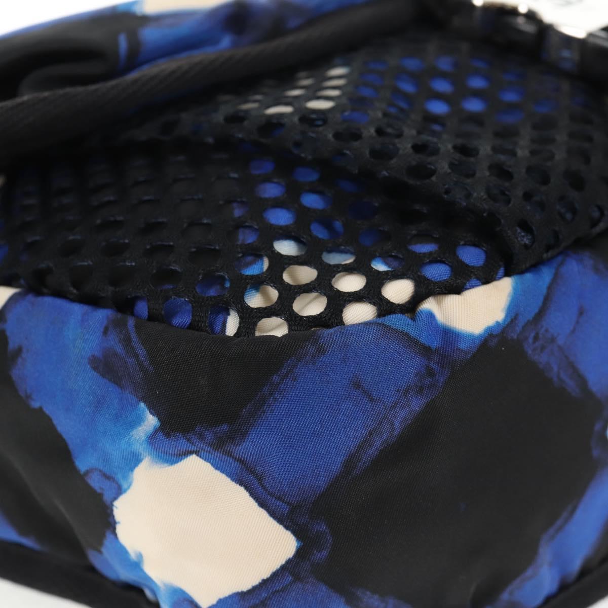 CHANEL Shoulder Bag Nylon Blue Black Silver CC Auth 141222V