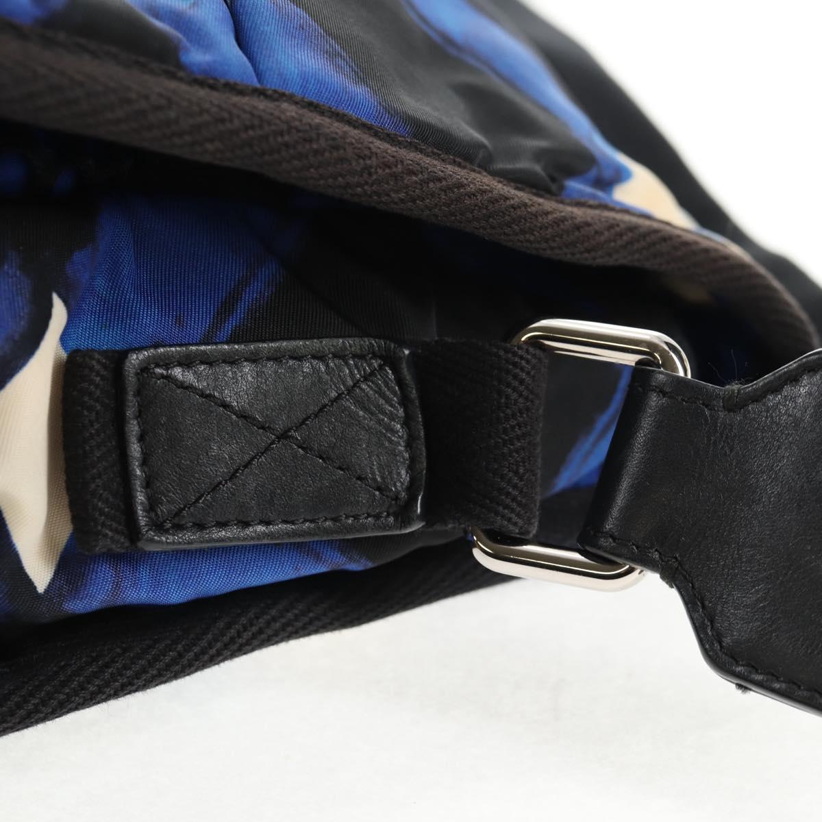 CHANEL Shoulder Bag Nylon Blue Black Silver CC Auth 141222A