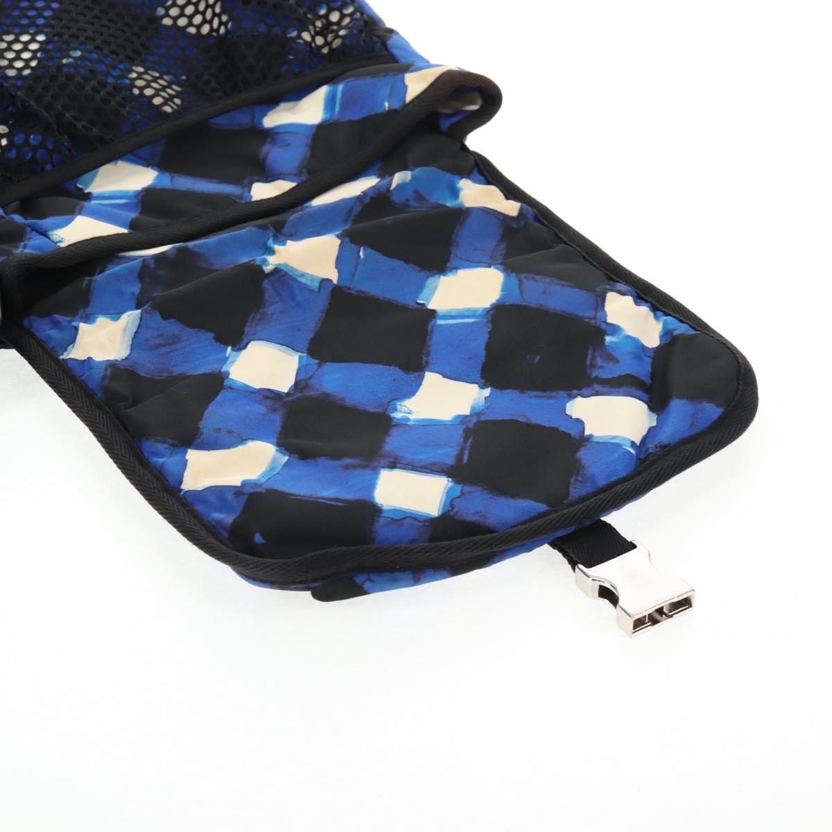 CHANEL Shoulder Bag Nylon Blue Black Silver CC Auth 141222A