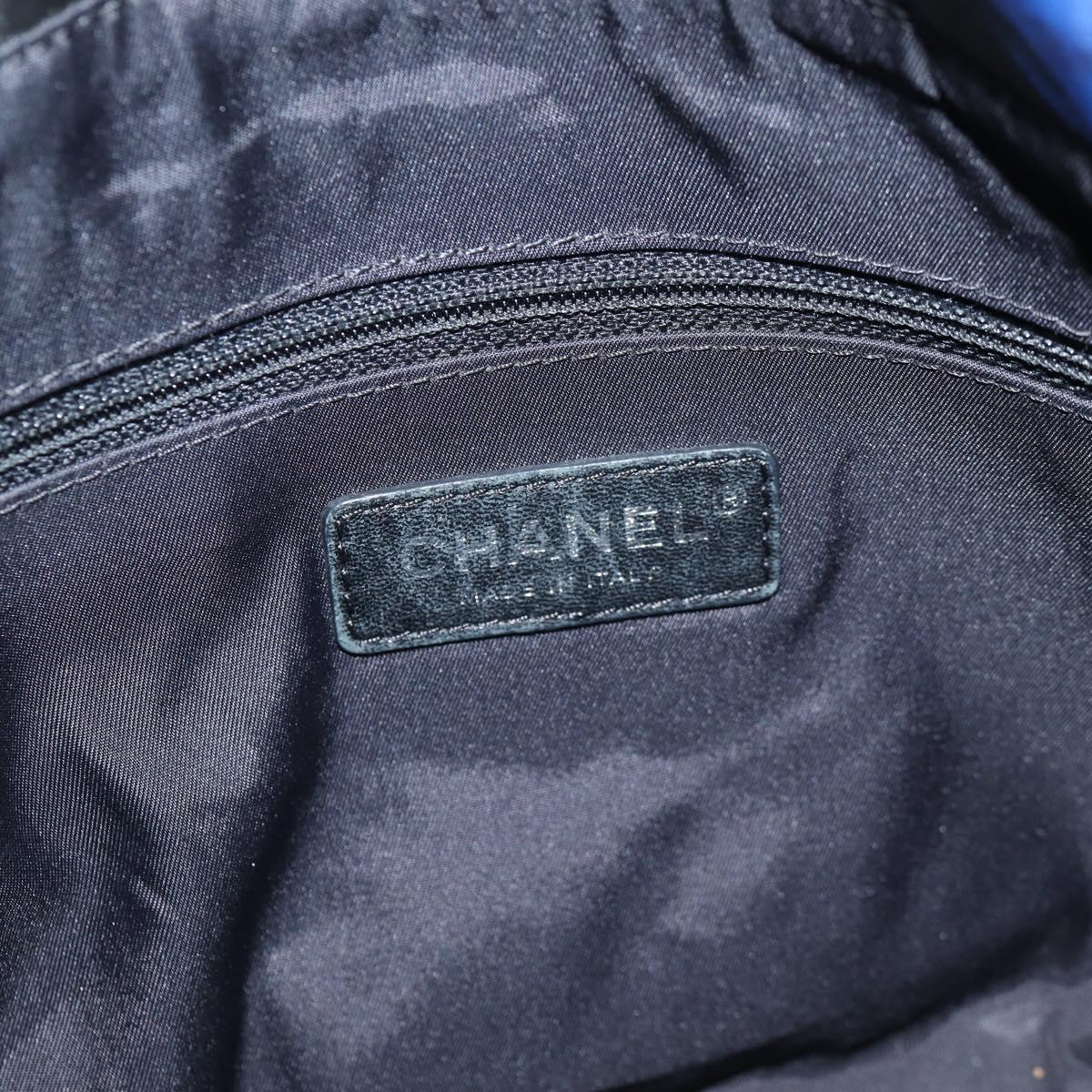 CHANEL Shoulder Bag Nylon Blue Black Silver CC Auth 141222A