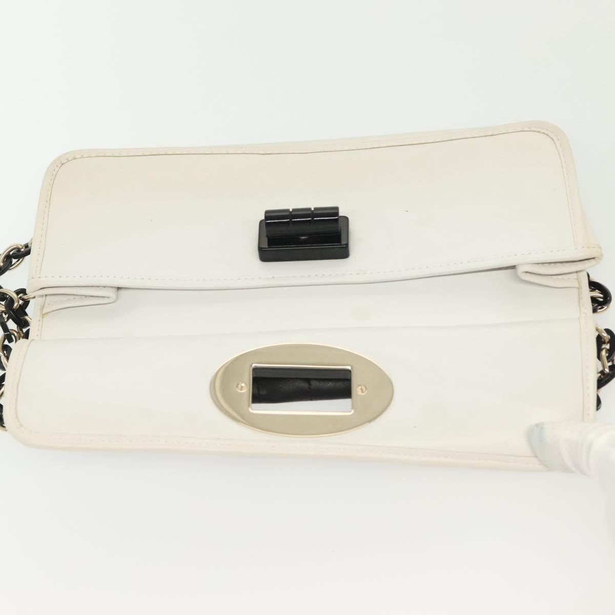 CHANEL Chain Choco Bar Line Bag Lamb Skin Black White gold CC Auth 141256
