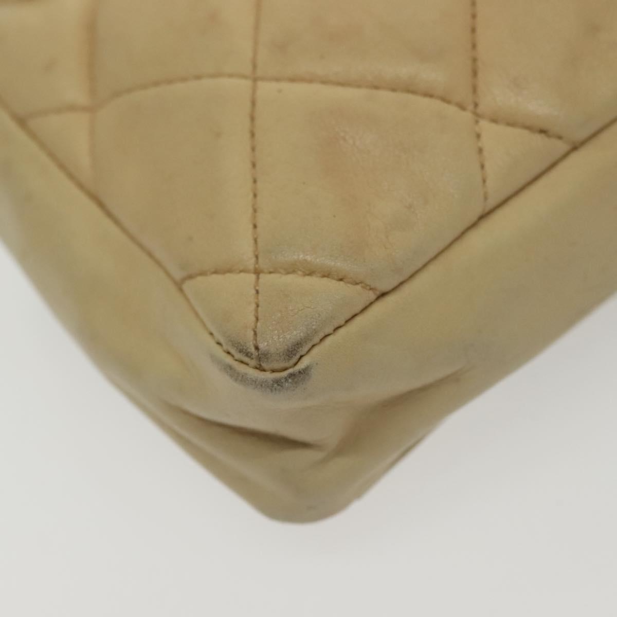 CHANEL Matelasse Shoulder Bag Lamb Skin Beige Gold CC Auth 141258