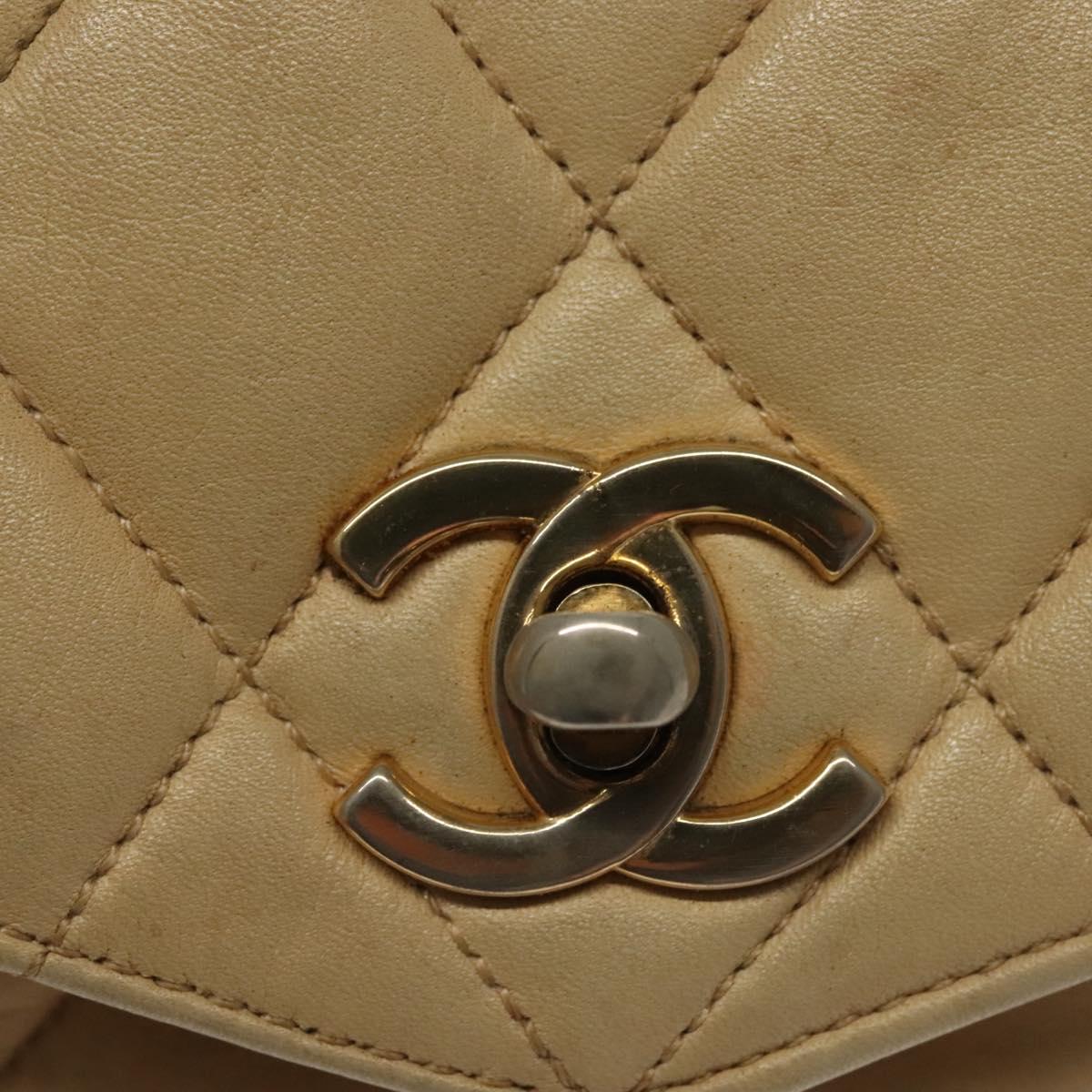 CHANEL Matelasse Shoulder Bag Lamb Skin Beige Gold CC Auth 141258