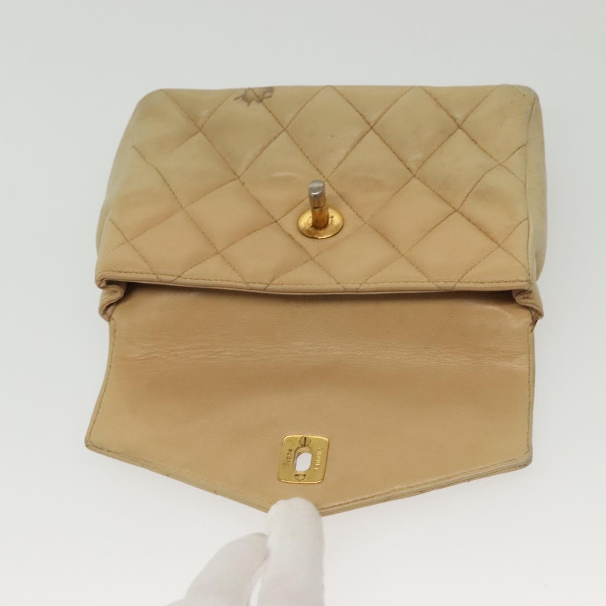 CHANEL Matelasse Shoulder Bag Lamb Skin Beige Gold CC Auth 141258