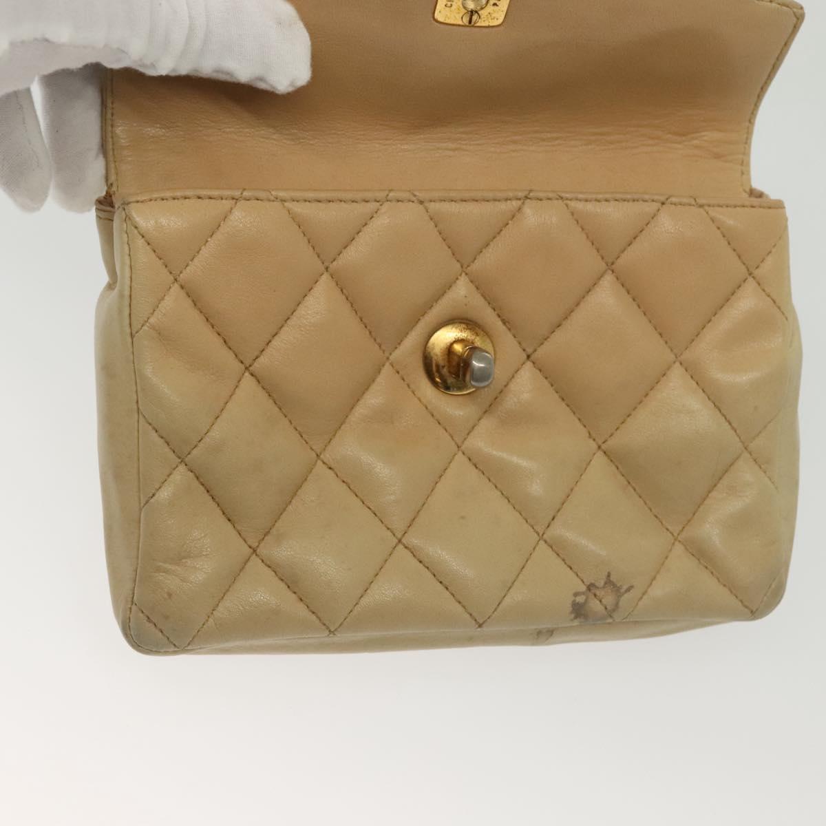 CHANEL Matelasse Shoulder Bag Lamb Skin Beige Gold CC Auth 141258