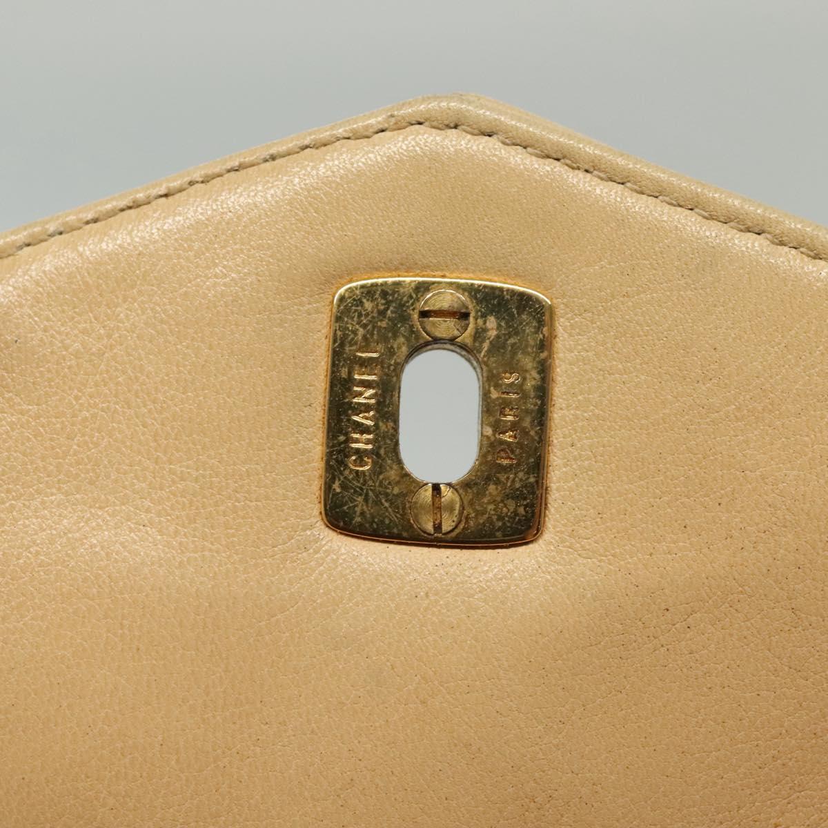 CHANEL Matelasse Shoulder Bag Lamb Skin Beige Gold CC Auth 141258