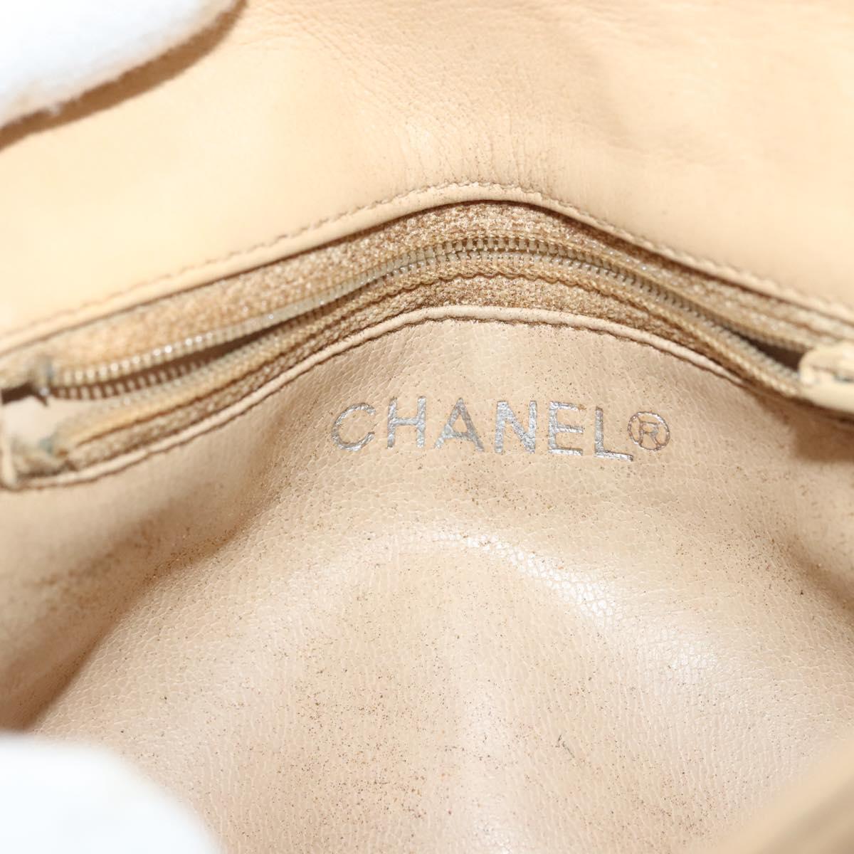 CHANEL Matelasse Shoulder Bag Lamb Skin Beige Gold CC Auth 141258