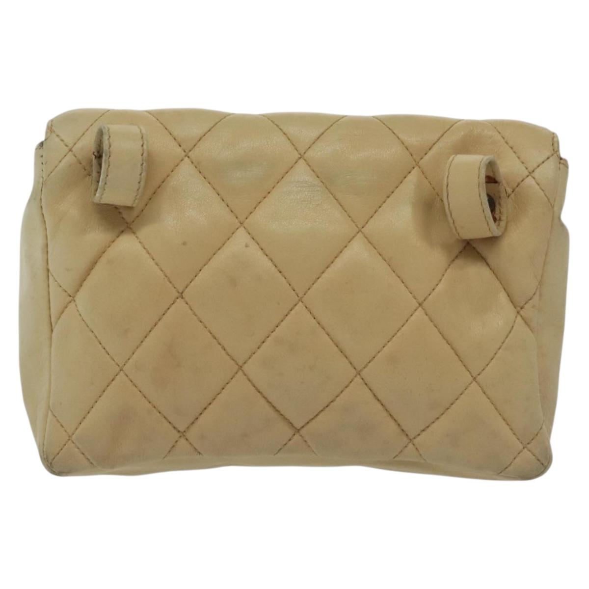 CHANEL Matelasse Shoulder Bag Lamb Skin Beige Gold CC Auth 141258
