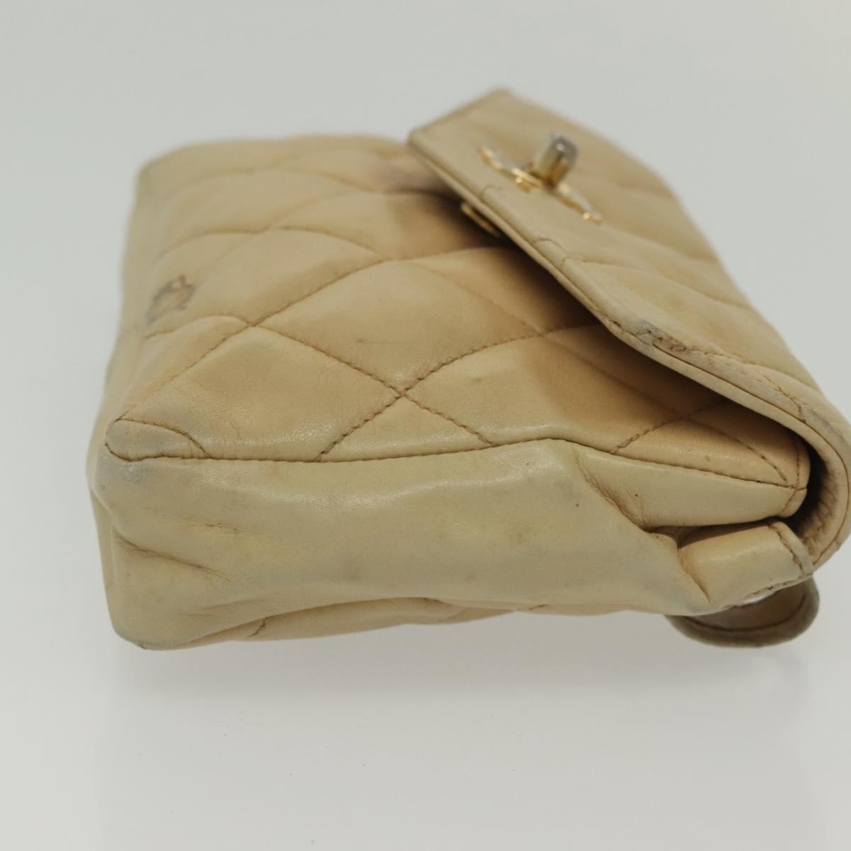 CHANEL Matelasse Shoulder Bag Lamb Skin Beige Gold CC Auth 141258
