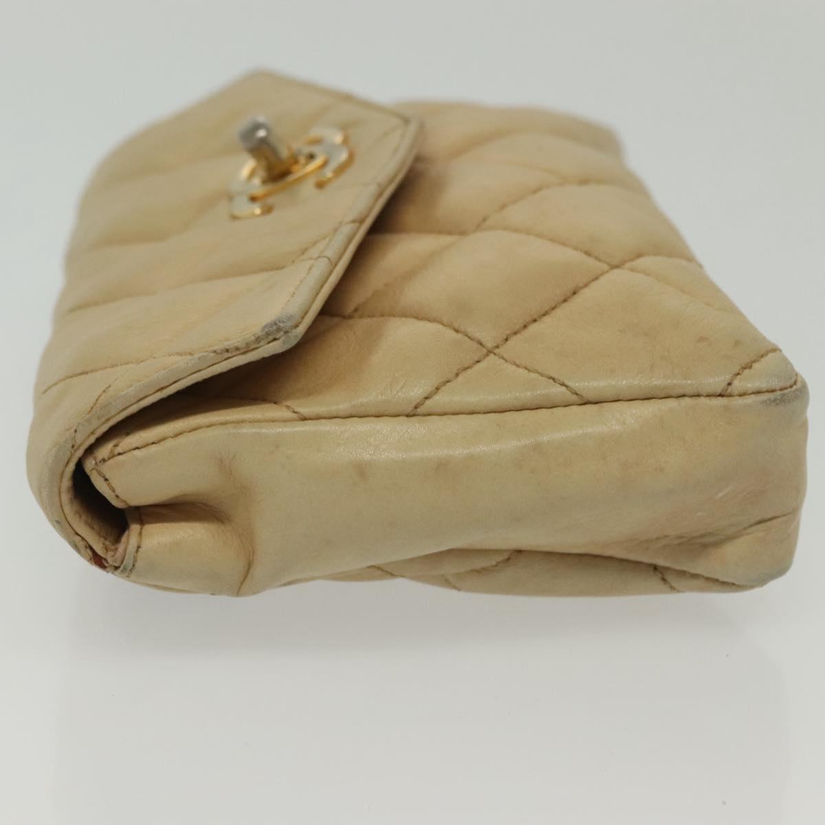 CHANEL Matelasse Shoulder Bag Lamb Skin Beige Gold CC Auth 141258