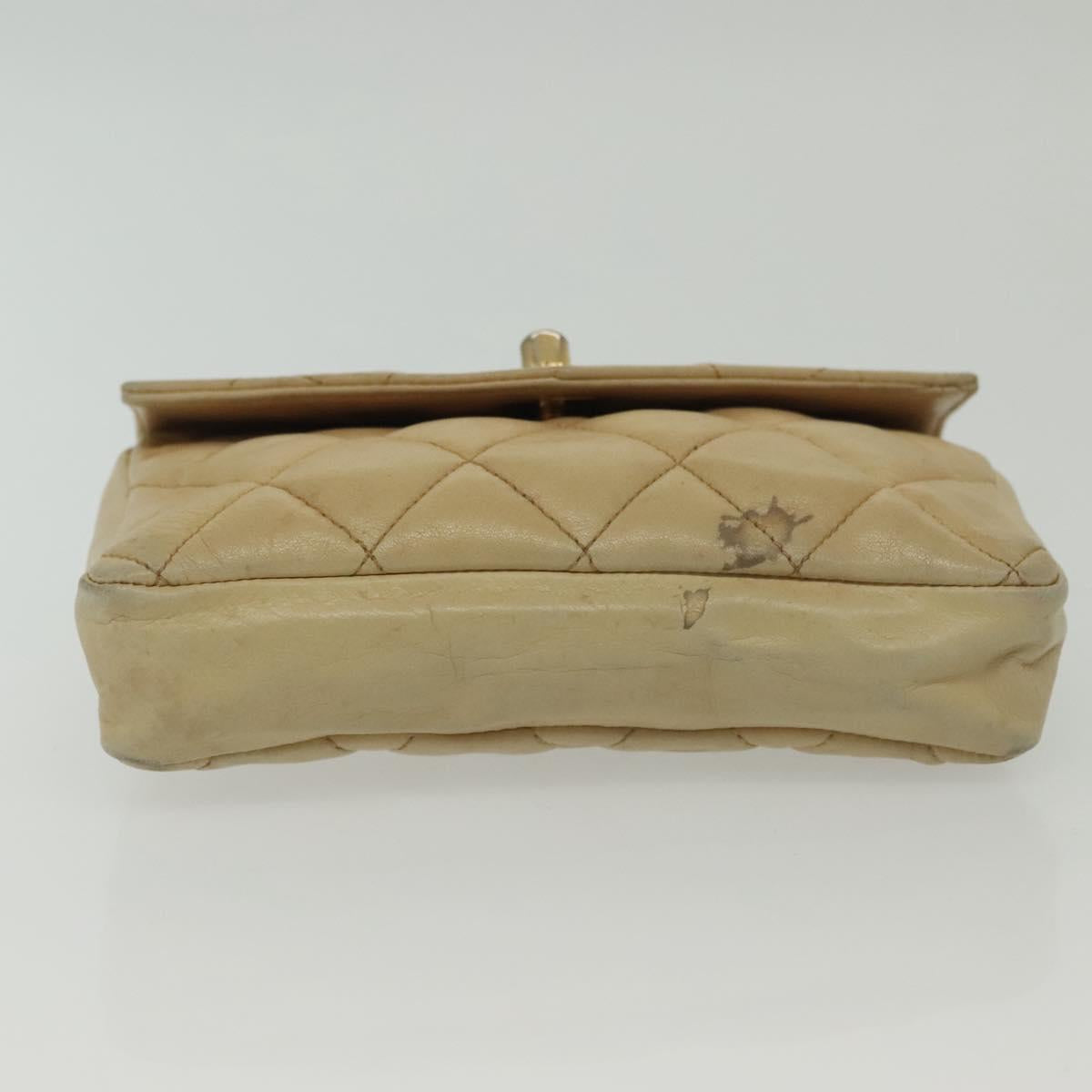 CHANEL Matelasse Shoulder Bag Lamb Skin Beige Gold CC Auth 141258