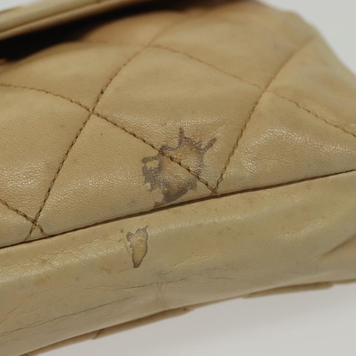 CHANEL Matelasse Shoulder Bag Lamb Skin Beige Gold CC Auth 141258