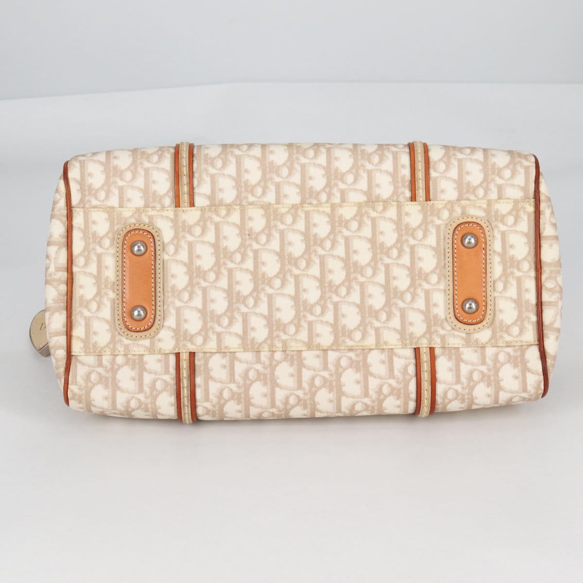 Christian Dior Trotter Canvas Romantic Hand Bag PVC Beige Silver Auth 141261V