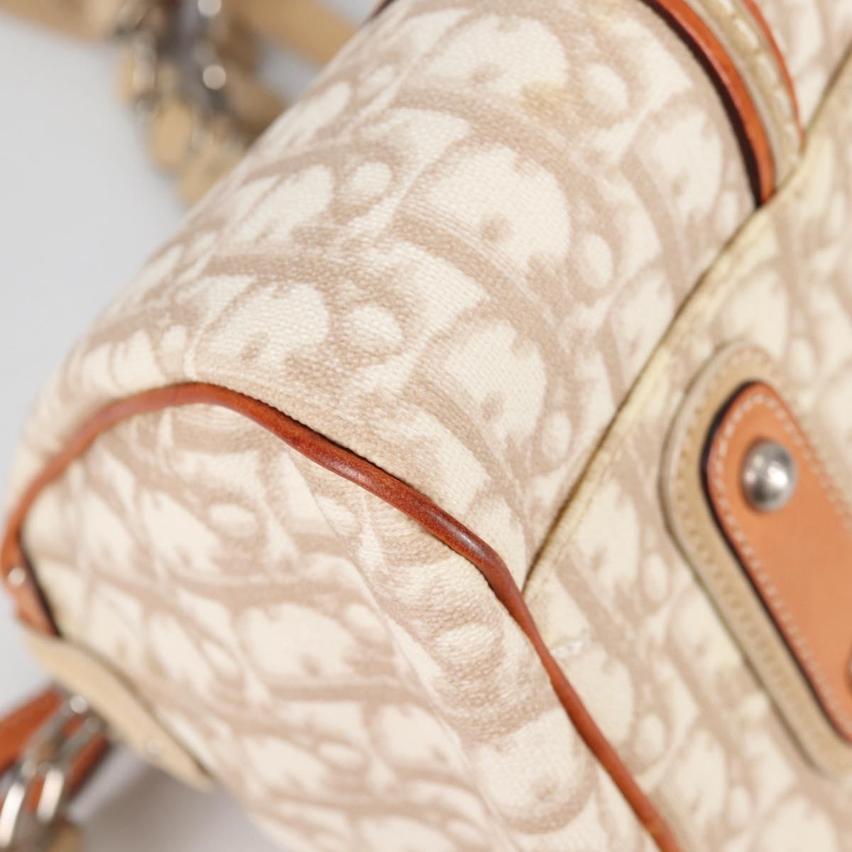 Christian Dior Trotter Canvas Romantic Hand Bag PVC Beige Silver Auth 141261V