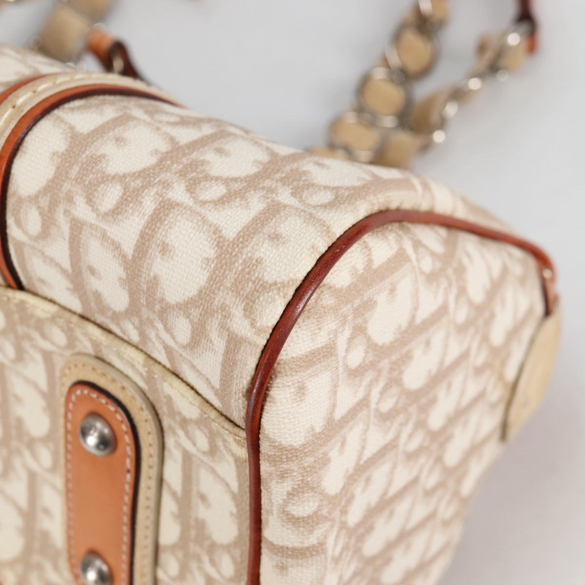 Christian Dior Trotter Canvas Romantic Hand Bag PVC Beige Silver Auth 141261V