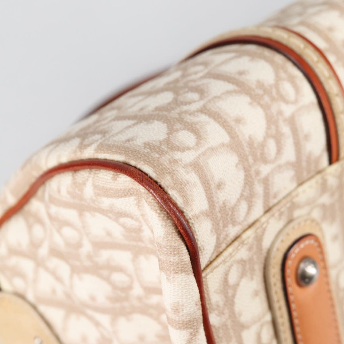 Christian Dior Trotter Canvas Romantic Hand Bag PVC Beige Silver Auth 141261V