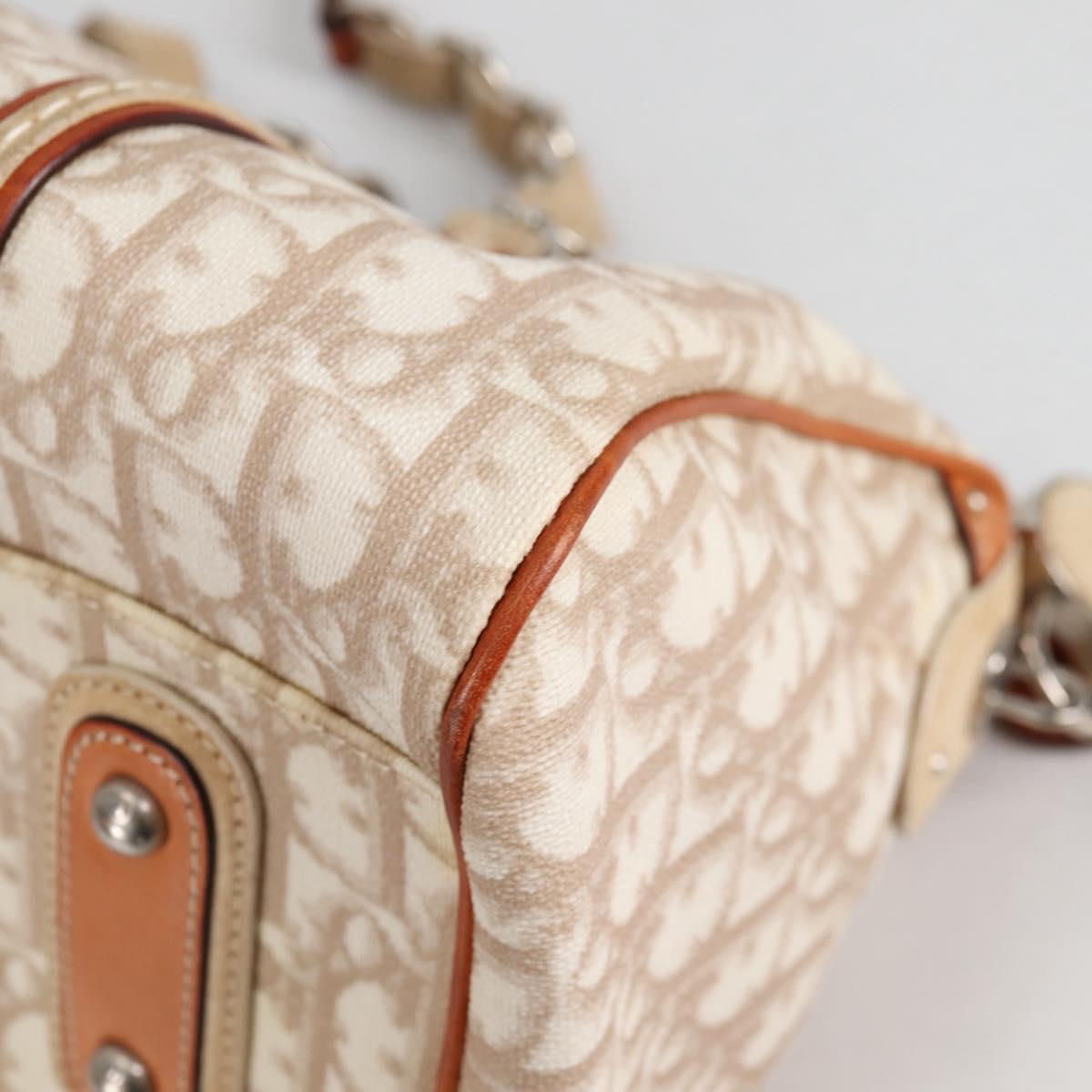Christian Dior Trotter Canvas Romantic Hand Bag PVC Beige Silver Auth 141261V