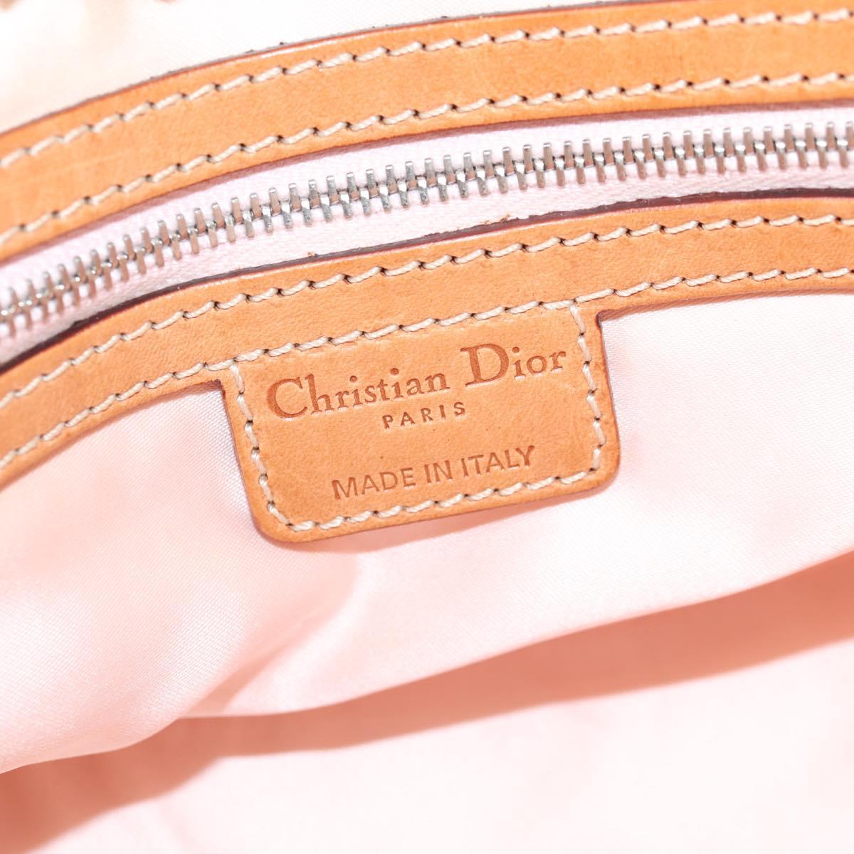 Christian Dior Trotter Canvas Romantic Hand Bag PVC Beige Silver Auth 141261V