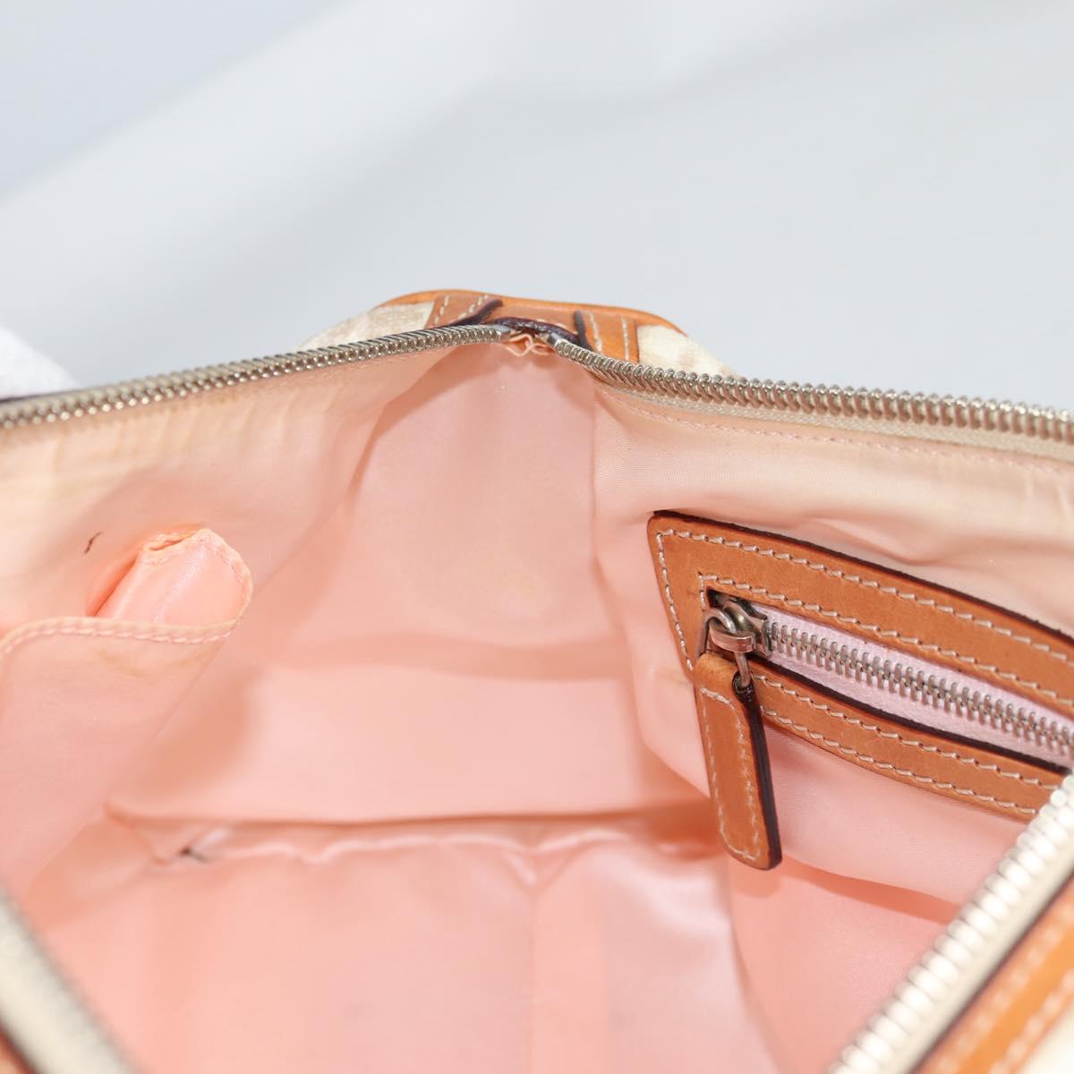 Christian Dior Trotter Canvas Romantic Hand Bag PVC Beige Silver Auth 141261V