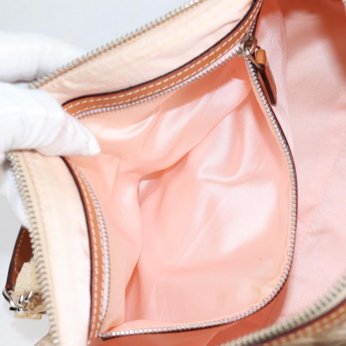 Christian Dior Trotter Canvas Romantic Hand Bag PVC Beige Silver Auth 141261V