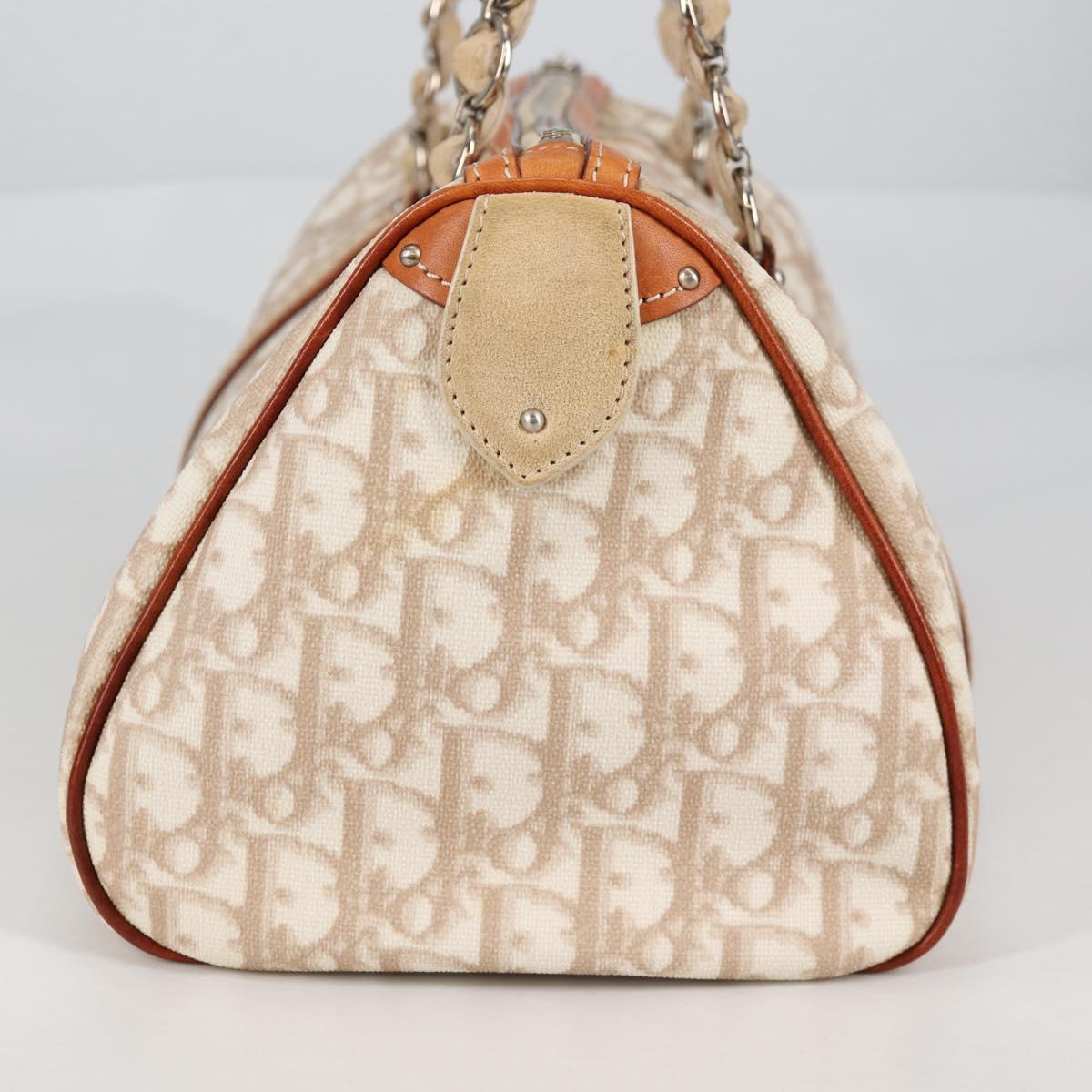Christian Dior Trotter Canvas Romantic Hand Bag PVC Beige Silver Auth 141261V