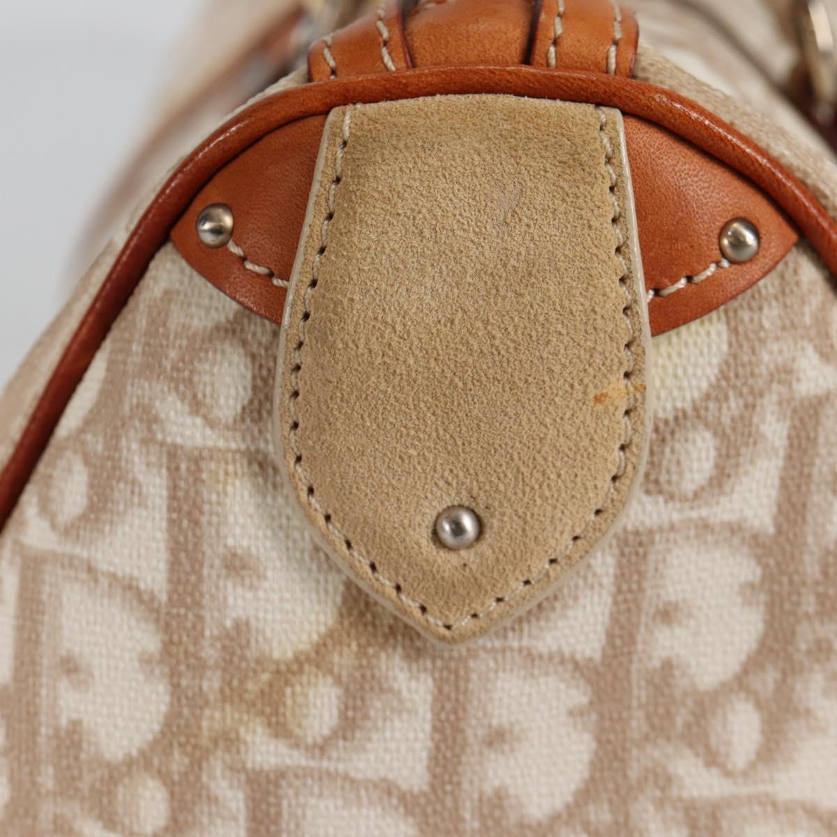 Christian Dior Trotter Canvas Romantic Hand Bag PVC Beige Silver Auth 141261V
