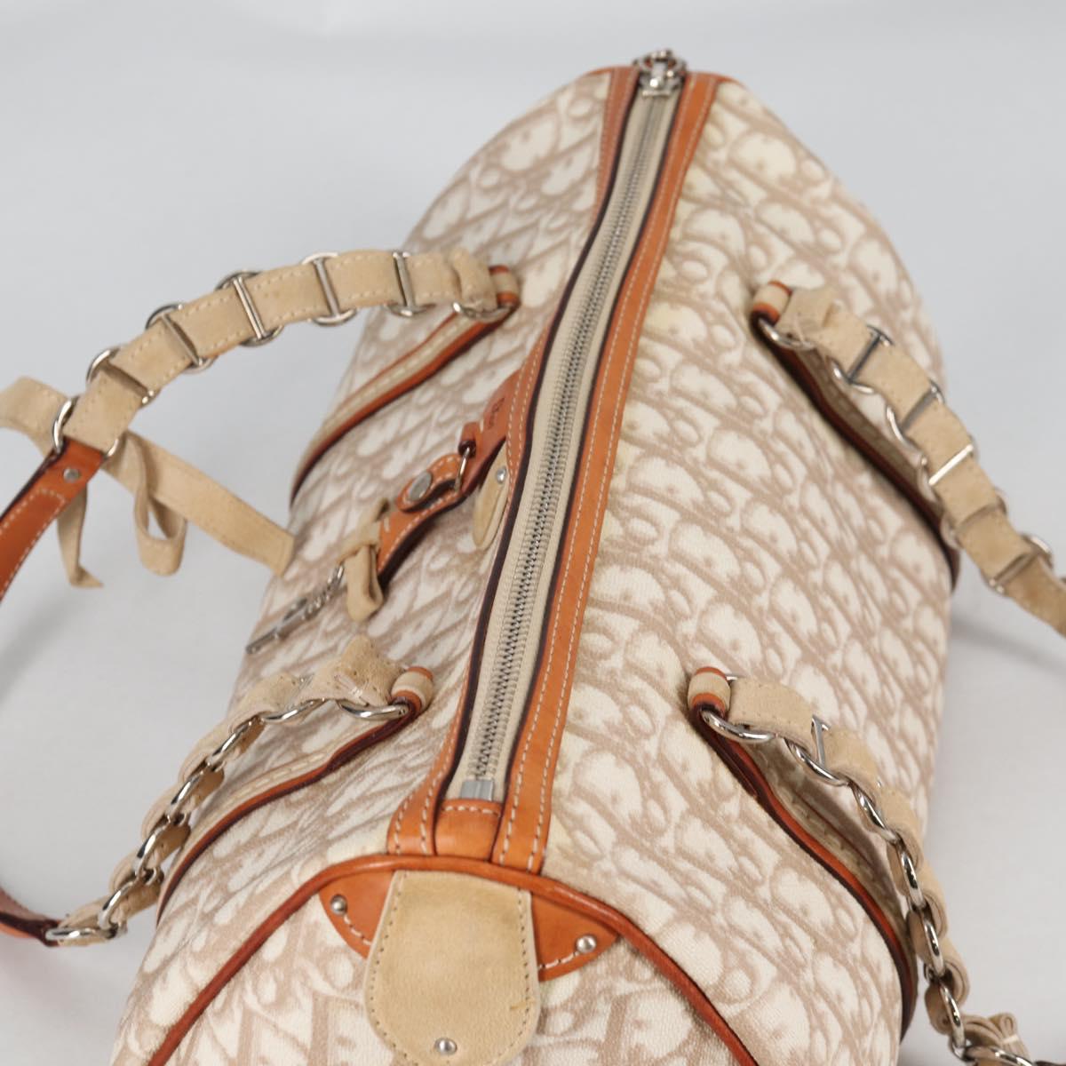 Christian Dior Trotter Canvas Romantic Hand Bag PVC Beige Silver Auth 141261V