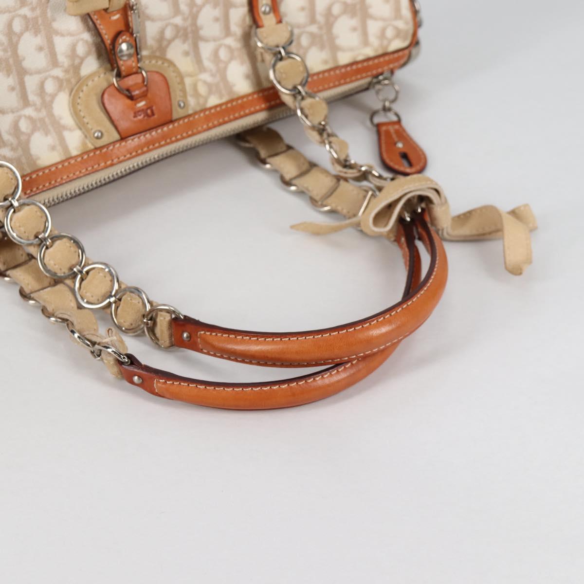 Christian Dior Trotter Canvas Romantic Hand Bag PVC Beige Silver Auth 141261V