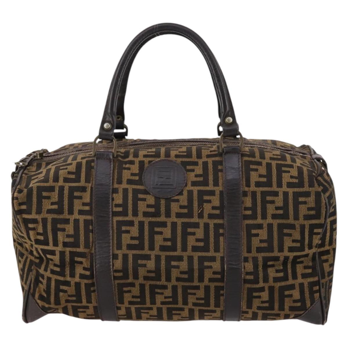 FENDI Zucca Canvas Boston Bag Black Brown Auth 141265