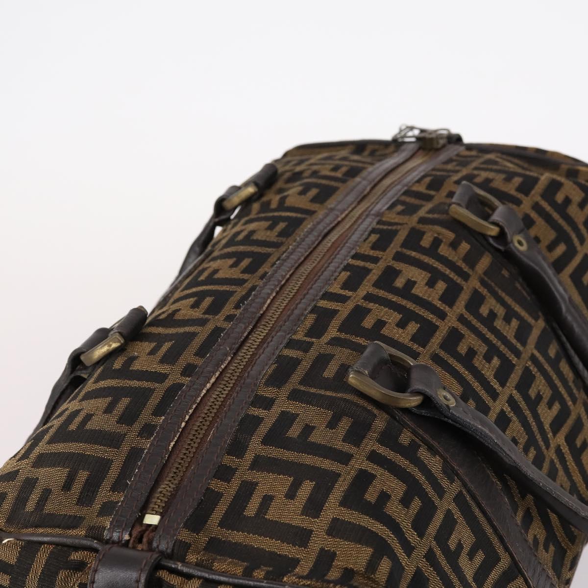 FENDI Zucca Canvas Boston Bag Black Brown Auth 141265