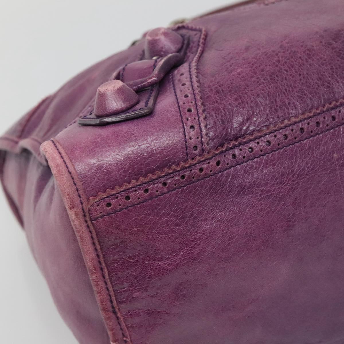 BALENCIAGA The Work Hand Bag Leather Purple Silver Auth 141272