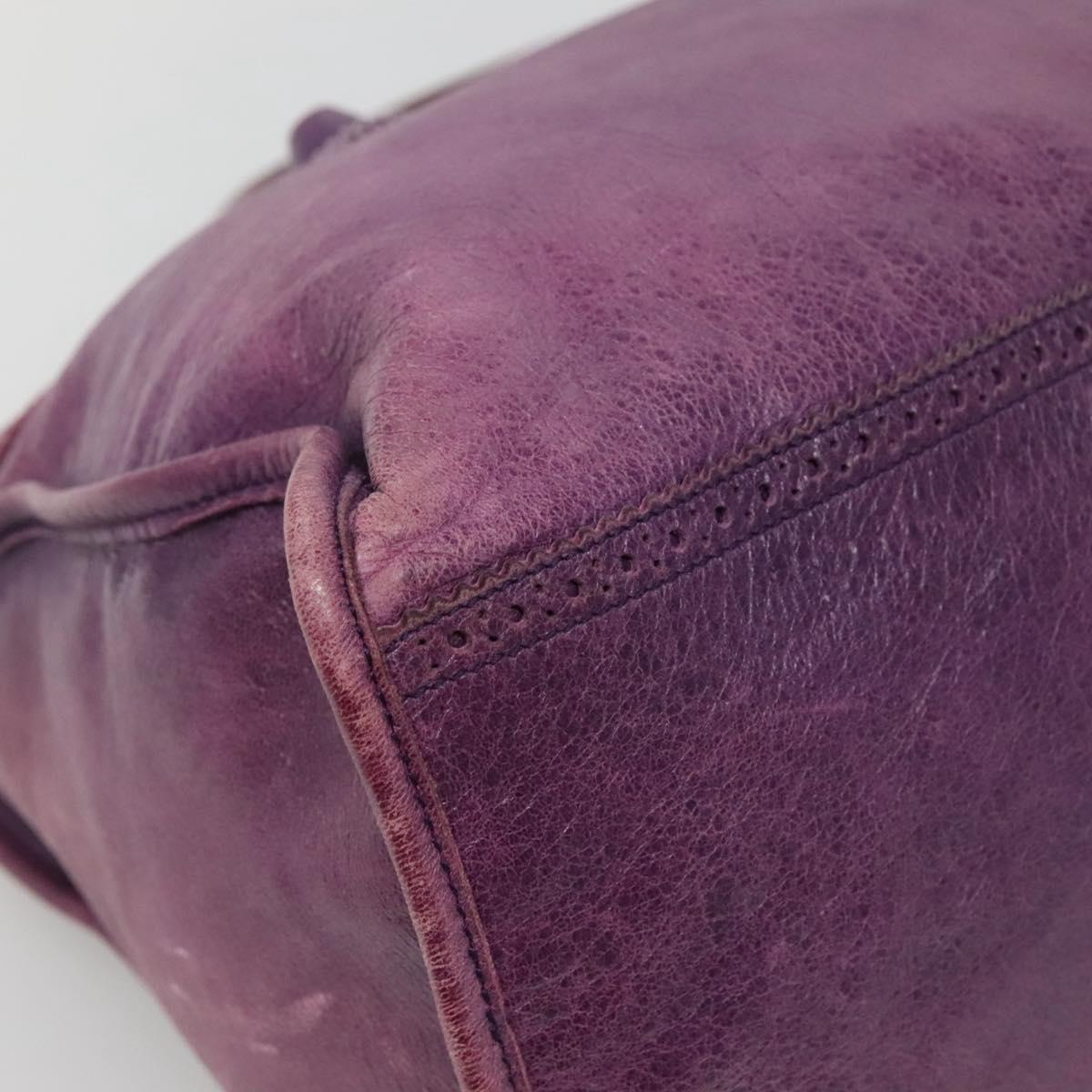 BALENCIAGA The Work Hand Bag Leather Purple Silver Auth 141272