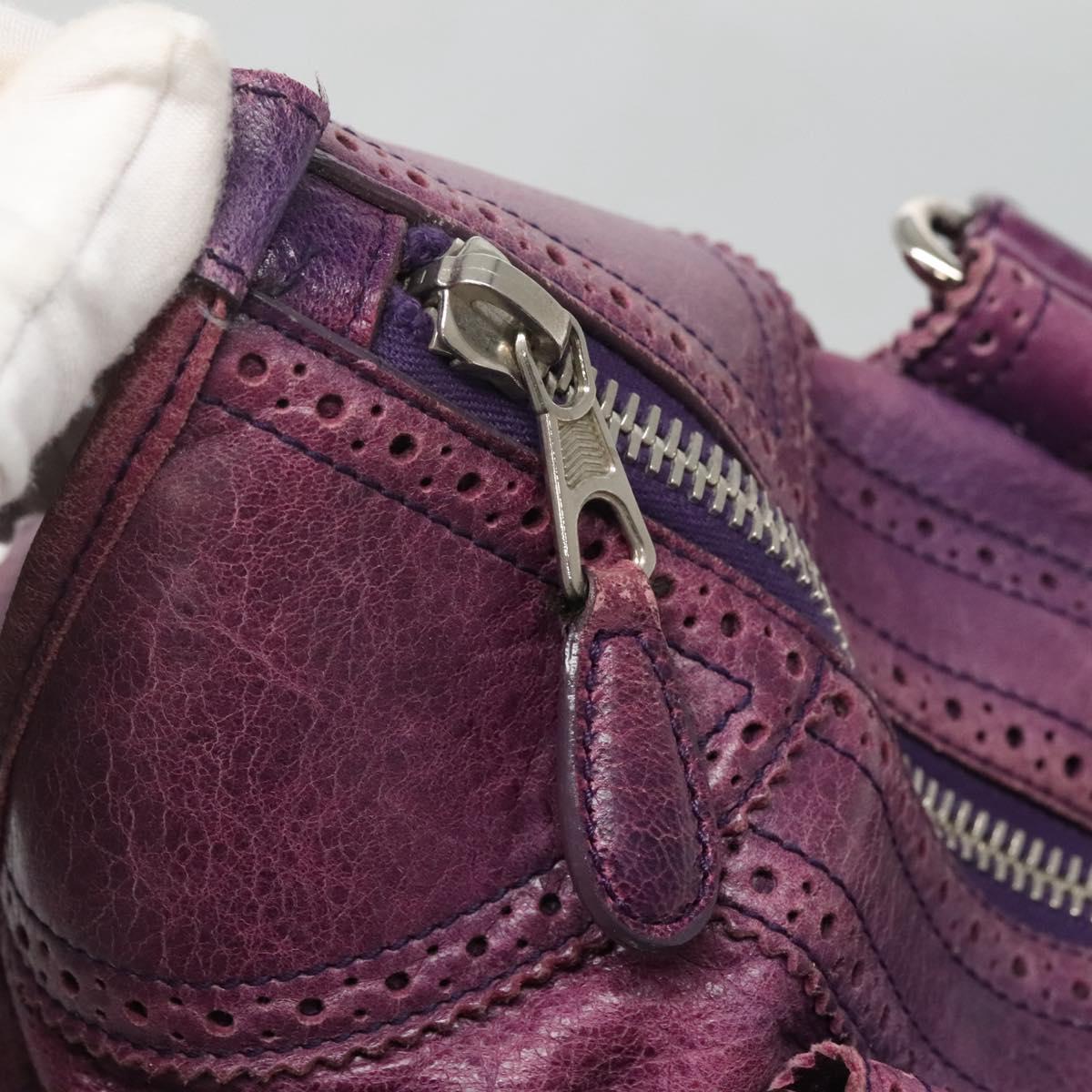 BALENCIAGA The Work Hand Bag Leather Purple Silver Auth 141272
