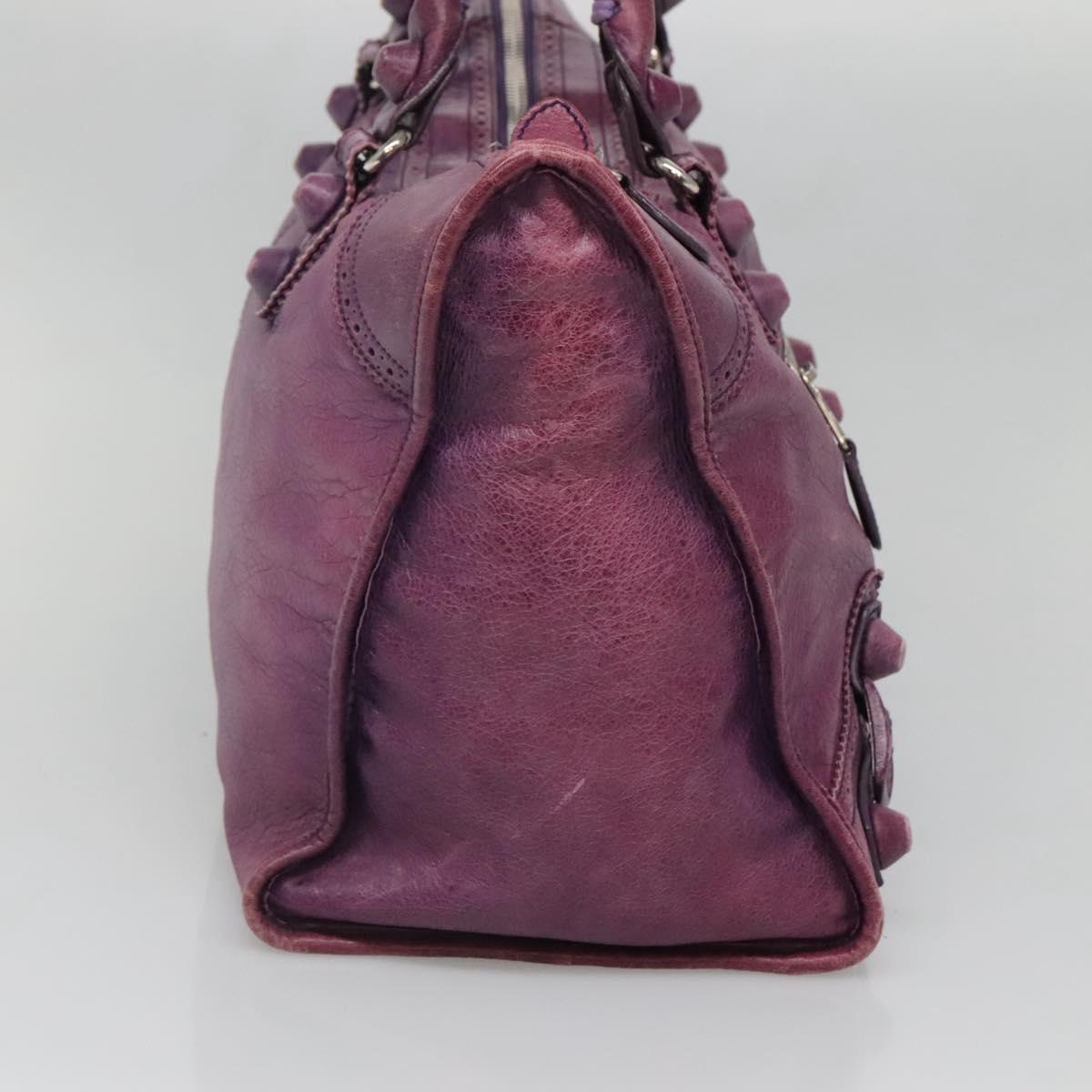 BALENCIAGA The Work Hand Bag Leather Purple Silver Auth 141272