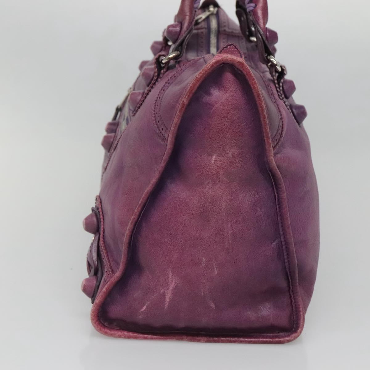 BALENCIAGA The Work Hand Bag Leather Purple Silver Auth 141272