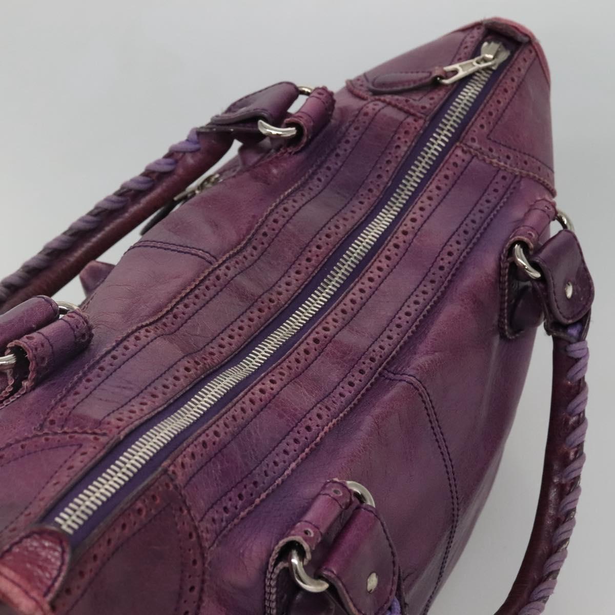 BALENCIAGA The Work Hand Bag Leather Purple Silver Auth 141272