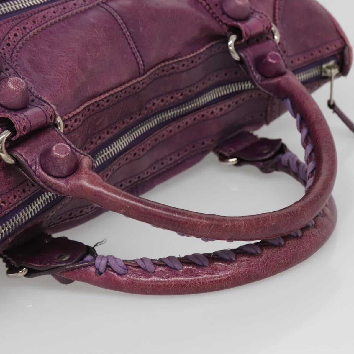 BALENCIAGA The Work Hand Bag Leather Purple Silver Auth 141272