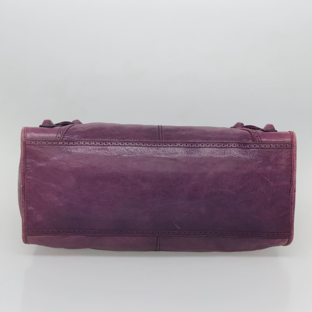 BALENCIAGA The Work Hand Bag Leather Purple Silver Auth 141272