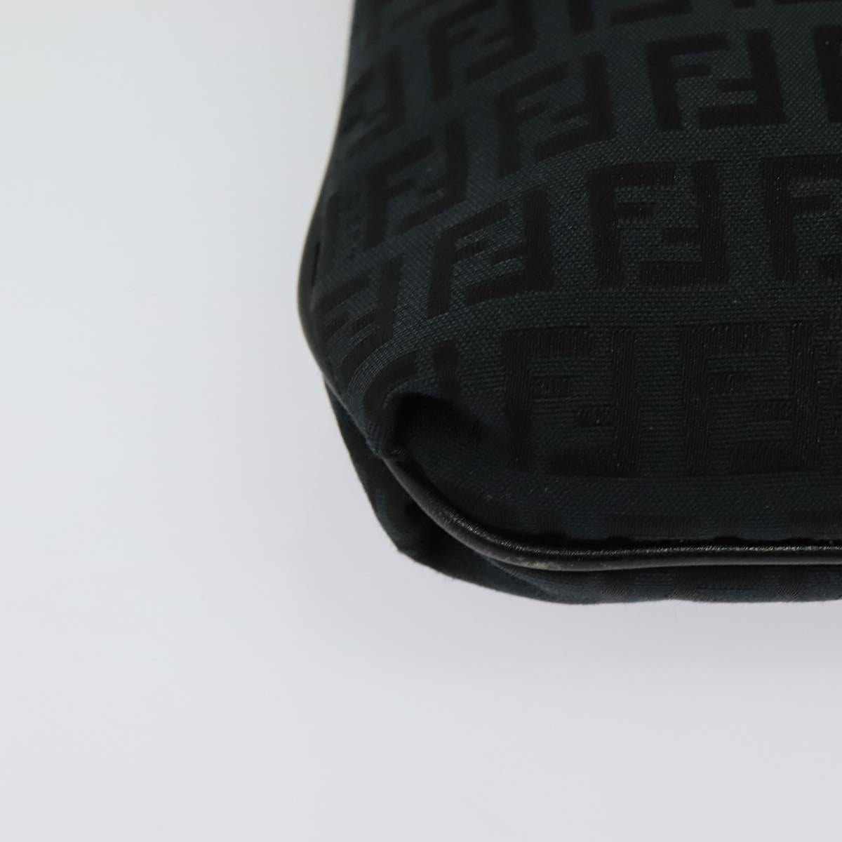 FENDI Zucchino Canvas Mamma Baguette Shoulder Bag Black Silver Auth 141276