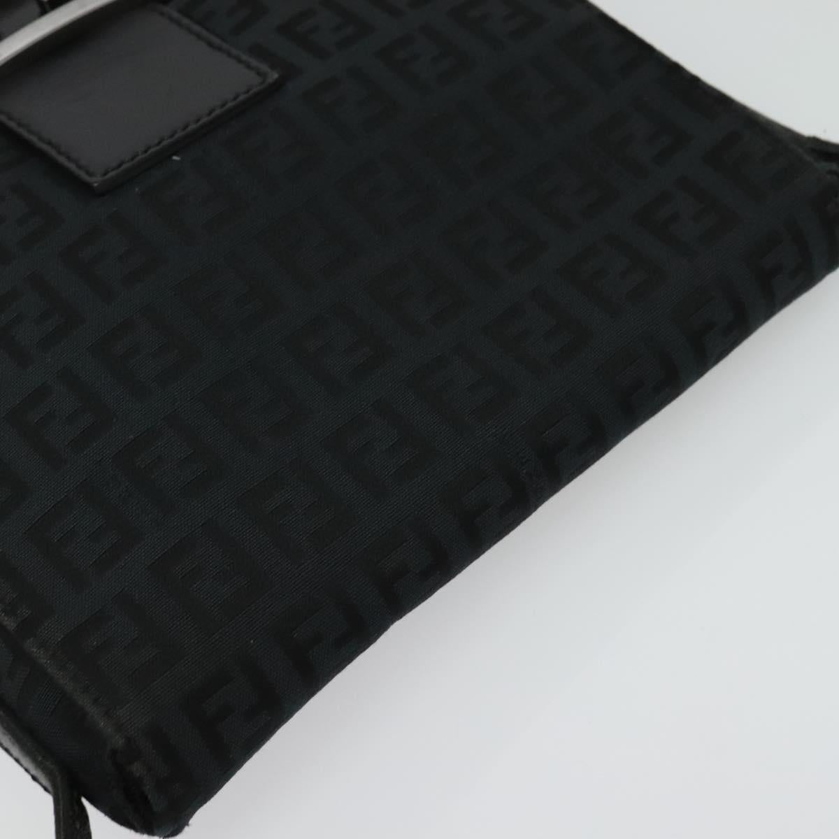 FENDI Zucchino Canvas Mamma Baguette Shoulder Bag Black Silver Auth 141276